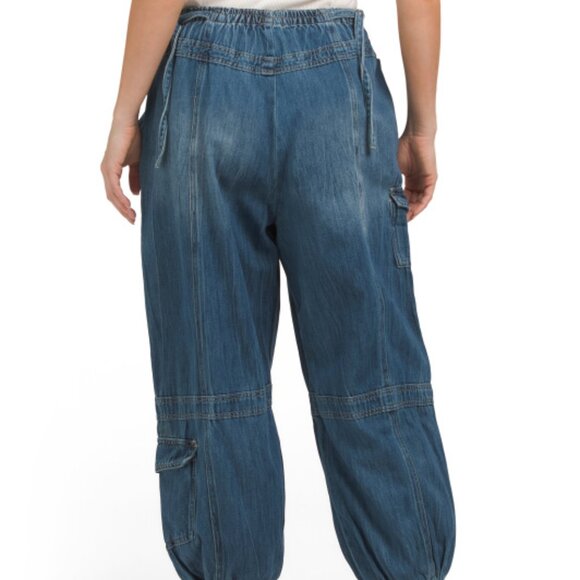 NEW PTCL Drawstring Waist Barrel Leg Jeans Dark Wash for women 168mn - Picture 2 of 6